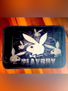 PLAYBOY Black and White Bunny Logo Rug
